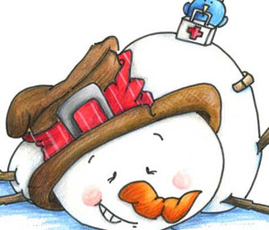 Snowman with a boo-boo and birding dressed like a nurse illustration
