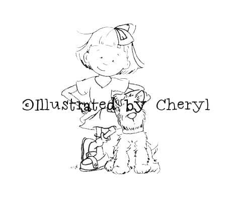 Little girl and her sweet dog posing for the camera illustration