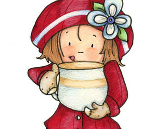 Sweet little girl having a hot cup of cocoa illustration
