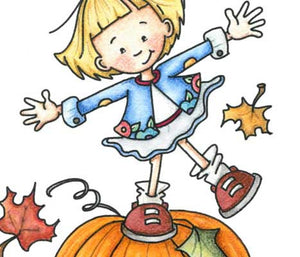 Sweet little girl standing on top of her prize winning pumpkin illustration