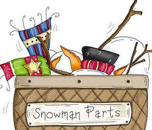 Everything to build a snowman in a basket illustration