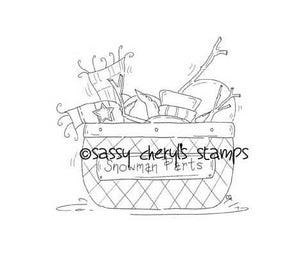 Everything to build a snowman in a basket digital stamp