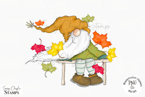 Fall Bench Sitting Gnome