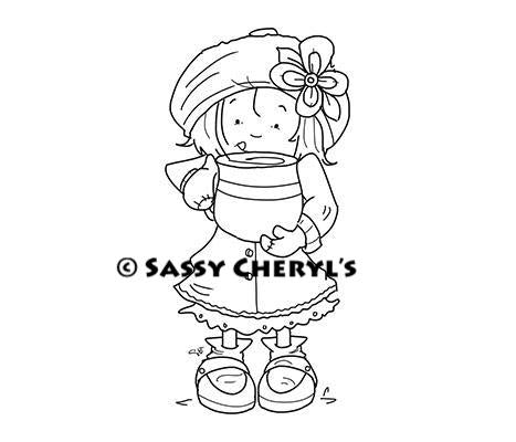 Sweet little girl having a hot cup of cocoa illustration